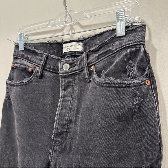 Abercrombie and Fitch The Dad High Rise Distressed Black Straight Leg Jeans 27 - Picture 5 of 16